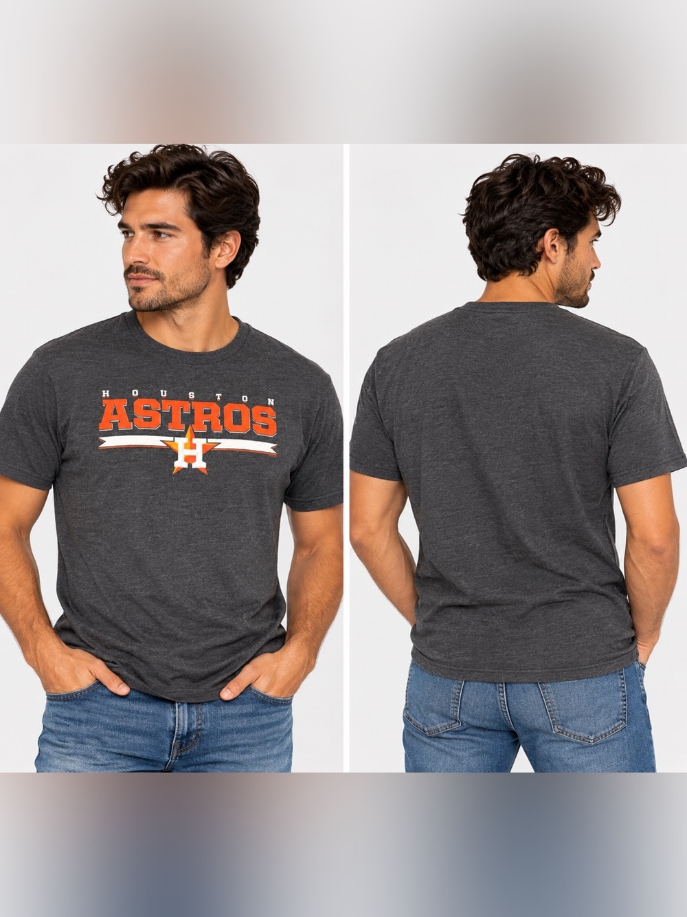 MLB Houston Astros Charcoal Short Sleeve Tee with Orange Logo large